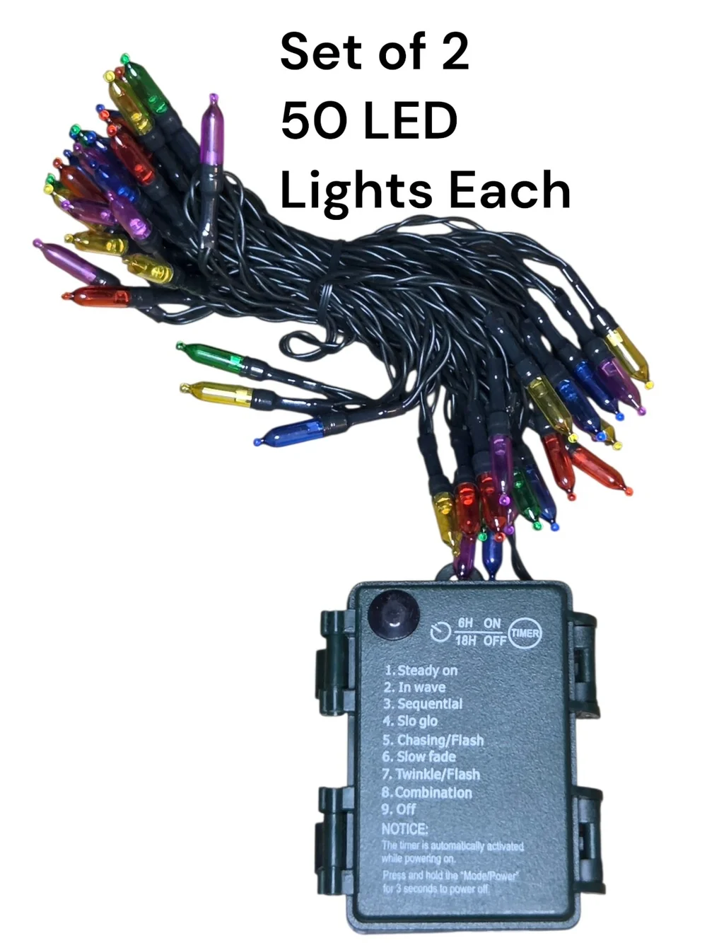 Set of 2 Multicolor LED String Lights - 50 LEDs Each